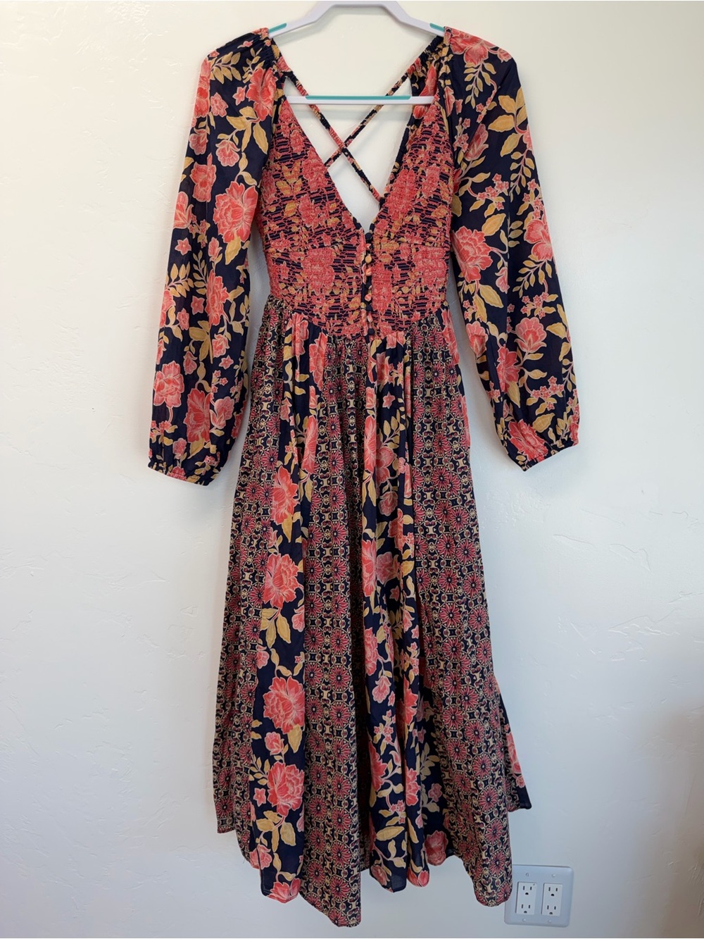NWT Free People A New Way Floral Button-Front in Navy and Pink Maxi Dress SizeXL - Picture 11 of 17